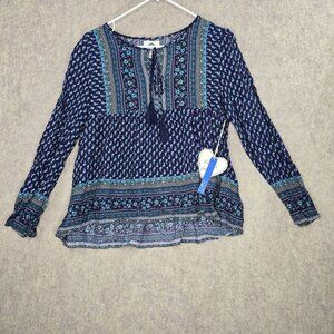 Sadie Robertson Wild Blue Womens Boho Top Navy & Blue Floral Size M Rayon